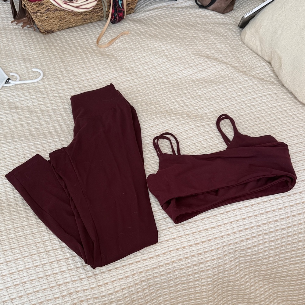 OYSHO Burgundy Leggings and Crop Top Set M/S